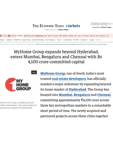 MyHome Group expands beyond Hyderabad, enters Mumbai, Bengaluru and Chennai with Rs 4,100 crore committed capital