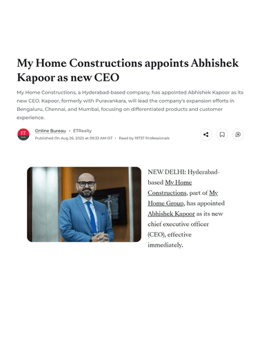 My Home Constructions appoints Abhishek Kapoor as new CEO