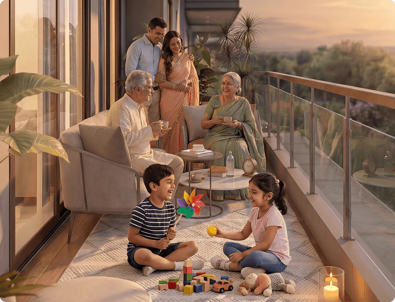 A family video-calling their home in India